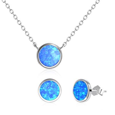 China lead free & Nickel Free Sterling Silver GenuineSimulated Gemstone Round Opal Necklace Stud Earrings Jewelry Set for sale