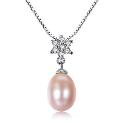 China advance & nickel & Zircon Free Flower Chrome 925 Sterling Silver 3A Freshwater Pearl Pendant Necklace For Women for sale