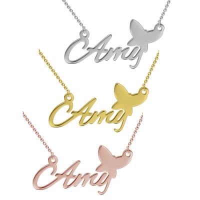 China lead free & Nickel Free Statement Personalized Custom Name Jewelry 925 Silver Butterfly Name Necklace for sale