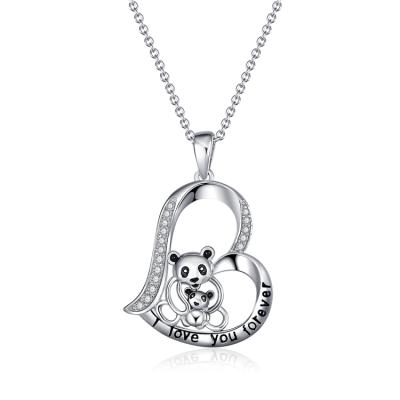 China Nickel Free and Lead Free Mom Panda Heart Pendant Necklace by YFN 925 Sterling Silver Chain Gold Plated for sale