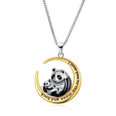 China lead free & Nickel Free Sterling Silver Origami Moon I Love You Back Panda Necklace For Women Mom Jewelry for sale