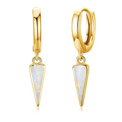 China lead free & Nickel Free New Design Fashion 925 Sterling Silver Opal Triangle Drop Hoop Earrings Jewelry For Women Girls for sale