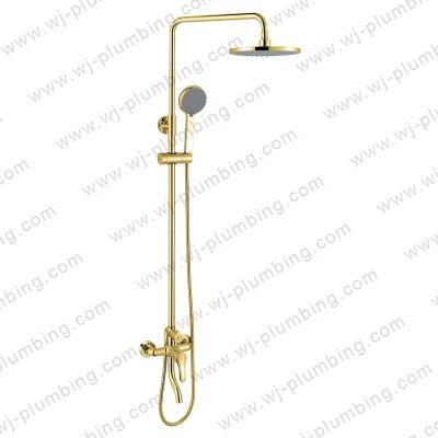 China Unique Exquisite Slide Bar Wras Gold Free Copper Brushed Brass Single Handle Triple Function Shower Faucet Fixtures Set With Slide Kit for sale