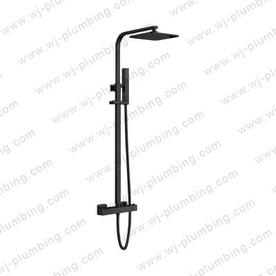 China Without Shower System Faucet Column Rainfall Shower Mixer Set Luxury Black Bathroom Ducha Thermostatic Bath And Shower for sale