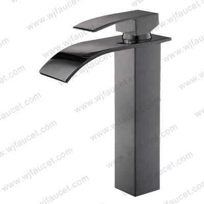 China Metered Square Matte Black Brushed Waterfall Bathroom Sink Basin Faucet Taps Mixer Tap For Bathroom for sale