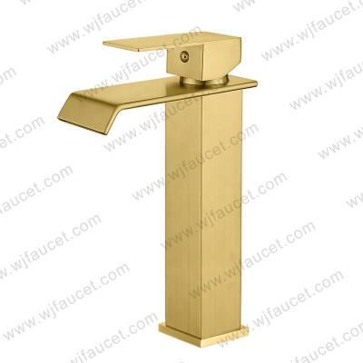 China Metered Basin Faucet Gold Bathroom Single Level Faucet Plated Deck Mounted Basin Faucet Basin Mixer for sale