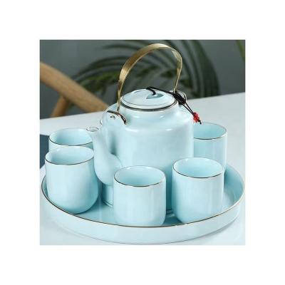 China Jingdezhen high quality handmade art porcelain celadon viable hot-selling top white tea set for sale