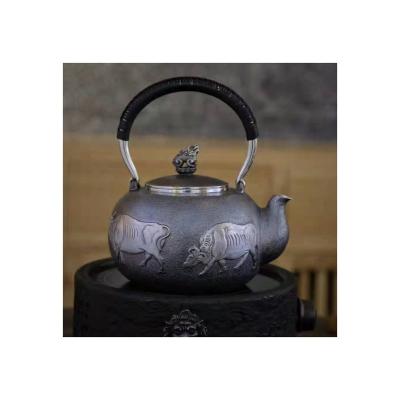 China Silver Cow Image Kettle At Tea Set Five Crafts Retro High End Sustainable Handmade Crafts Gift for sale