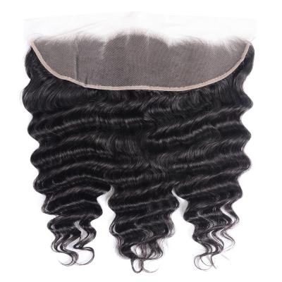 China Kinky Curl Pre Plucked Raw Indian Loose Deep  Hair 13X4 Transparent Invisible Lace Frontal for sale