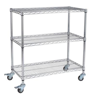 China New Design Factory Kitchen Workshop Cart Serving Trolley OEM Heavy Duty Wire Shelf Custom Durable 3-Layer Durable Metal Shelves for sale