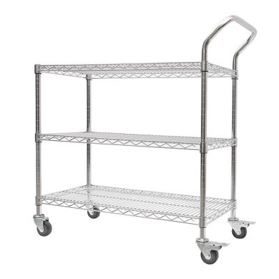 China Factory Supply 3 Tier Storage Shelf Good Price Wire Shelf Rack Sliding Sustainable Shelving Trolley for sale