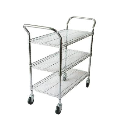 China 36 x 18 x 42 Inch 3 Tier Steel Storage Cart Sustainable Industrial Utility Cart For Transport With Two N-shaped Handle for sale