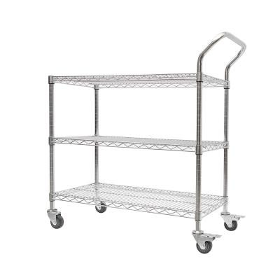 China Hot Selling Commercial 24 x 14 x 42 Inch 3 Layers Adjustable Metal Kitchen Voucher Wire Silver Trolley Cart for sale