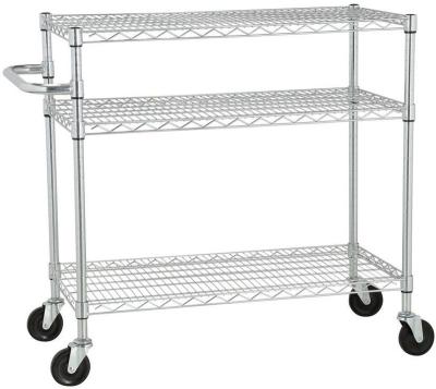 China 30 x 14 x 42 Inch 3 Tier Adjustable Chrome Metal Kitchen Wine Storage Rack NSF Wire Adjustable Wine Shelf with Wheels for sale