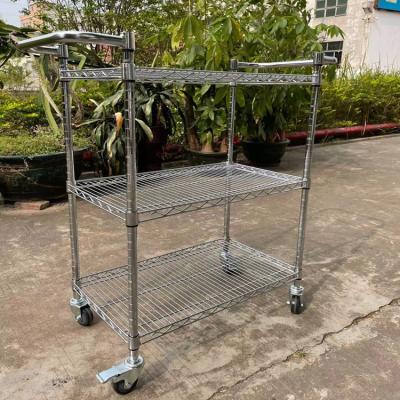 China Durable Durable Using 3 Layer Heavy Duty Wire Shelf Rack Durable Low Cost Trolley Metal Shelves for sale