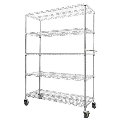 China Workable 60 x 18 x 72 inch 5 Tiers Compact Bulk Steel Wire Shelf Household Mobile Shelving Sundries or Toy Storage Rack Trolley for sale