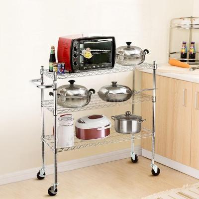 China New Type Trolley Shelf Simple Assembly Metal Shelf Wire Storage Viable Cheap Price 3-Layer Shelves for sale