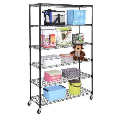 China Durable 82 x 48 x 18 Inch Heavy Duty Carbon Steel 6 Tier Dutry Storage Shelves Metal Rolling Storage Carts for sale