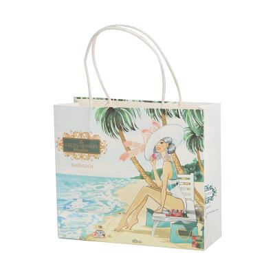 China Recycled Luxury Logo Durable White Brown Paper Materials Custom Color Tote Printed Custom Shopping Bag With Handles for sale