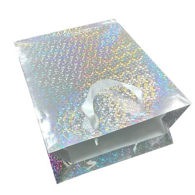 China Disposable Custom Colorful Enchanting Holographic Personal Document Laser Bag For Cosmetic Jewelry Gift Clothing Packaging Paper Bag for sale