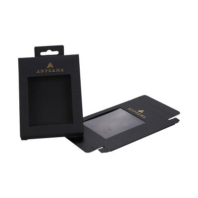 China Custom Recyclable Black Gilding Exquisite Recyclable Gift Paper Box Jewelry Box With Clear PVC Window for sale