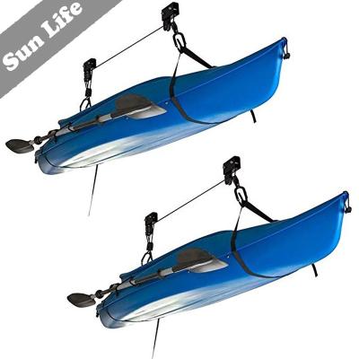 China Durable A Safe Kayak Canoe Boat Bike Lift Pulley System Garage Ceiling Storage Rack Bicycle Rack With 15M Rope for sale