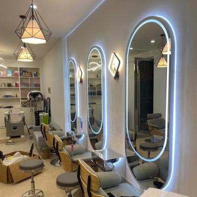 China Wall Mounted Double Sided Makeup Mirror Salon Style Furniture Modern Barber Shop Hairdressing Mirror, Mirror with LED for sale