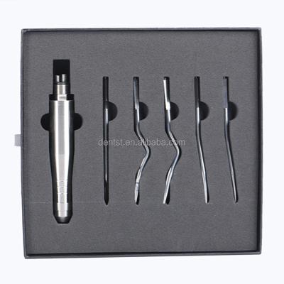 China Instruments Steel Dental Turbine Surgery Pneumatic Extraction Tooth Elevator Set Tools With 5 Tips For Clinic Dentistry Supplie for sale