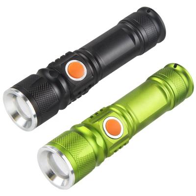 China USB Powerful Flashlight XML T6 Zoom Lithium Battery Outdoor Camping Rise Rechargeable Walking Ignition Long Range Built-in Light for sale