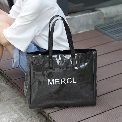 China 2021 Hot Sale Accept Brief Customized Logo Tote Bags PVC Clear Shoulder Bag Fashion Customized Shopping Bag for sale