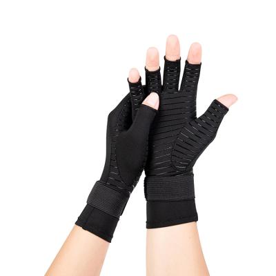 China Half Finger Rising With Strap Copper Relieve Treat Wrist Pain Muscle Strain Compression Arthritis Gloves for sale