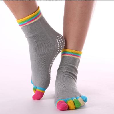 China Dance Yoga Socks Women Cotton Dot Glue Non Slip Professional Fitness Five Finger Socks Safety Indoor Sports for sale