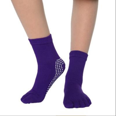 China Dance Yoga Socks Women Cotton Dot Glue Non Slip Professional Fitness Five Finger Socks Safety Indoor Sports for sale