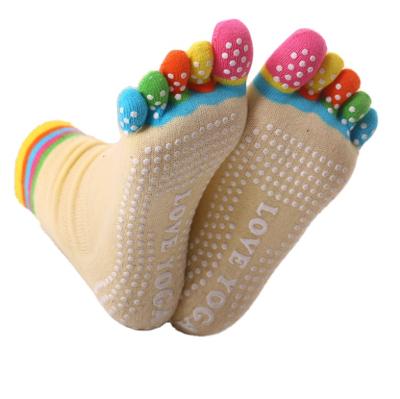 China Dance Yoga Socks Women Cotton Dot Glue Non Slip Professional Fitness Five Finger Socks Safety Indoor Sports for sale