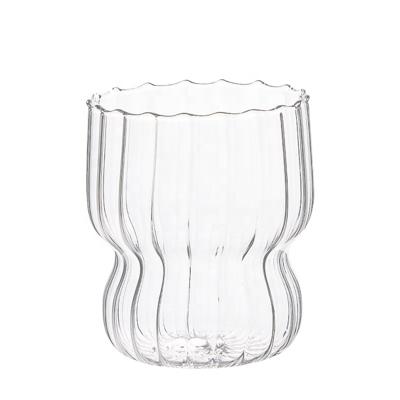 China New Classic/Postmodern Vertical Stripe 280ml Single Layer Glass Squash Shaped Ice Cream Cup for sale