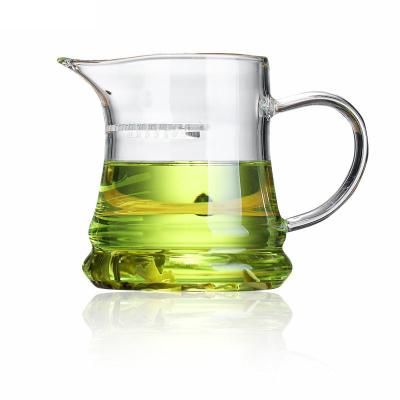 China Viable Glass Fair Cup With Sharp Mouth Filter Tea Dispenser Crescent Green Fair Cup Thickened for sale