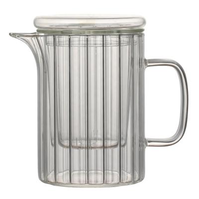 China Sustainable vertical stripe with pointed mouth with glass tea cup and tea lid lid with handle for sale