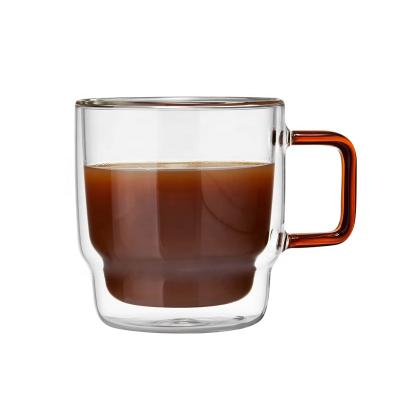 China 320ml Sustainable Double Wall Glass Mug And Glass Coffee Mug With Handle for sale