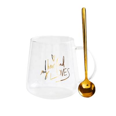 China Viable Gold Letter Milk Water Cup Beads Lunch Cup Flower Tea Juice Cup Lamp Worker Heat Resistant Glass for sale