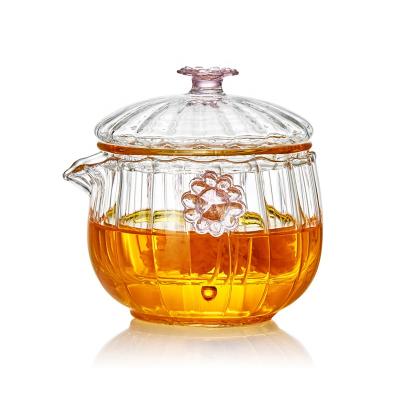 China Handblown Clear Borosilicate Glass Viable Teapot With Glass Infuser Set And Glass Lid Flower Teapot for sale