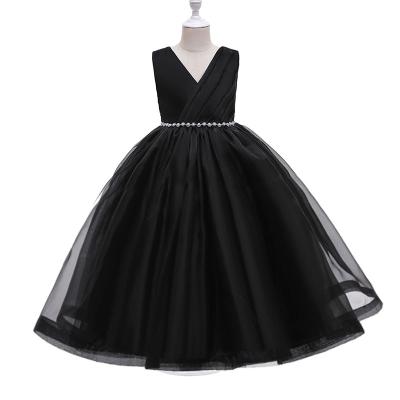 China Lovely Bow Design Anti-Static Sleeveless Girl Wedding Party Dresses For 2-12 Year Old Girls Black Dress for sale