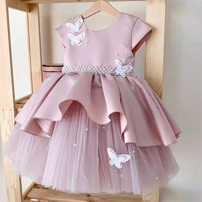 China Anti-Static Hot Sale On Amazon 1 Year Old Satin Long Tail Festival Birthday Party Girl Dress 2 3 4 5 6 7 8 9 10 11 12 for sale