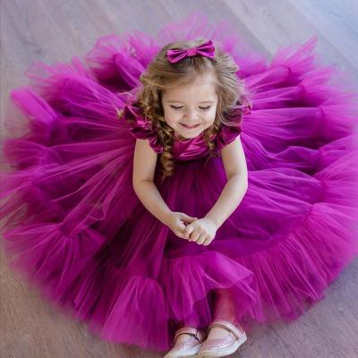 China Anti-static hot sale kids red girls dresses 1-8 years old girl long dress tutu birthday for party kids dress for sale