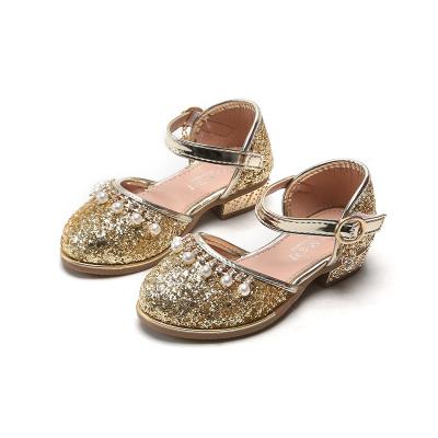 China 2021 Summer New Girl's Princess Sandals Little High Updraft Heeled Girl's Crystal Sandals School Catwalk Show Dancing Shoes for sale