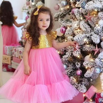 China Wholesale Host Performance Girl's Birthday Dress 6 Months Baby Tutu Girl Princess Dress Glossy Satin Anti-static Children's Dress for sale