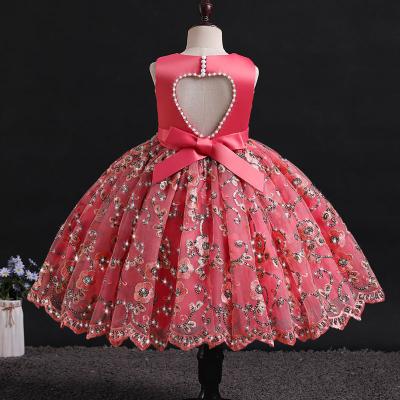 China 2021 children's clothing 2-12 years long embroidered dress embroidered nail pearl sequin girl's birthday dress wholesale girl's dress for sale