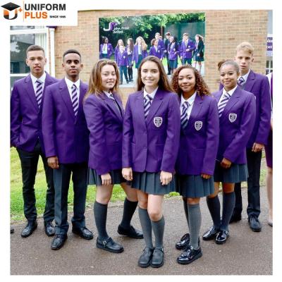 China Custom School Logo School Uniforms Blazer Set Purple International Suit for sale