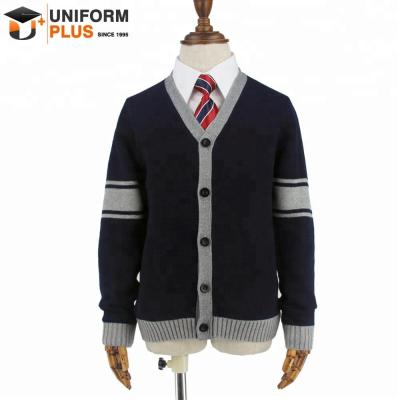 China Custom School Clothing Navy Blue Kids School Uniform Cotton Cardigan Sweater for Boys and Girls for sale