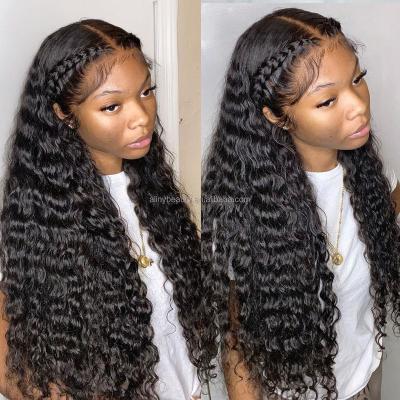 China Alinybeauty Wholesale Deep Wave Brazilian Virgin Hair Wig,Wigs Pre Plucked Hair,Lace Front Curly Wigs For Black Women for sale