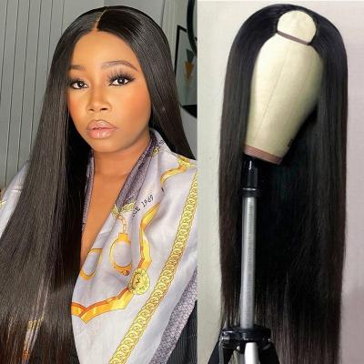 China Factory Straight Remy Human Hair Wig, U-Part Lace Wig 1 By 3 Lace Up Brazilian Hair Wigs, 180% Density Virgin Hair Wig for sale